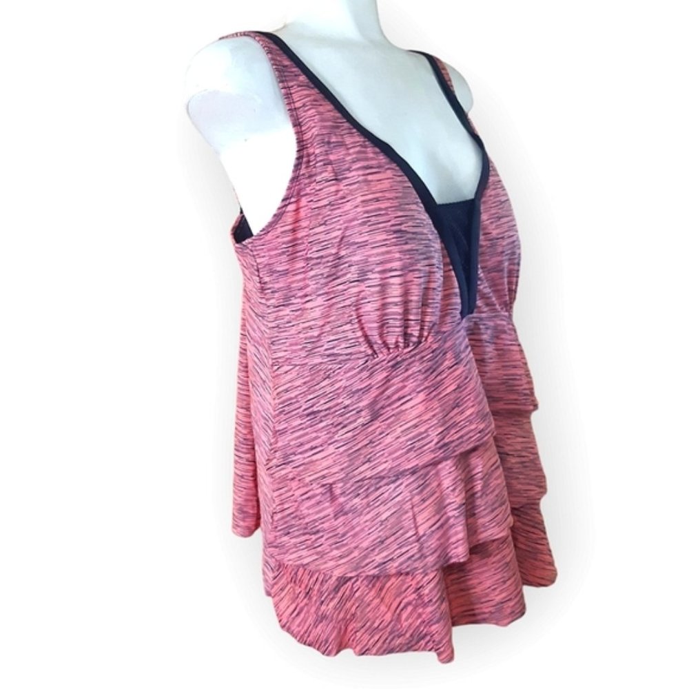 Sea Swimwear pink ruffle tankini with bra and adjustable straps 1X